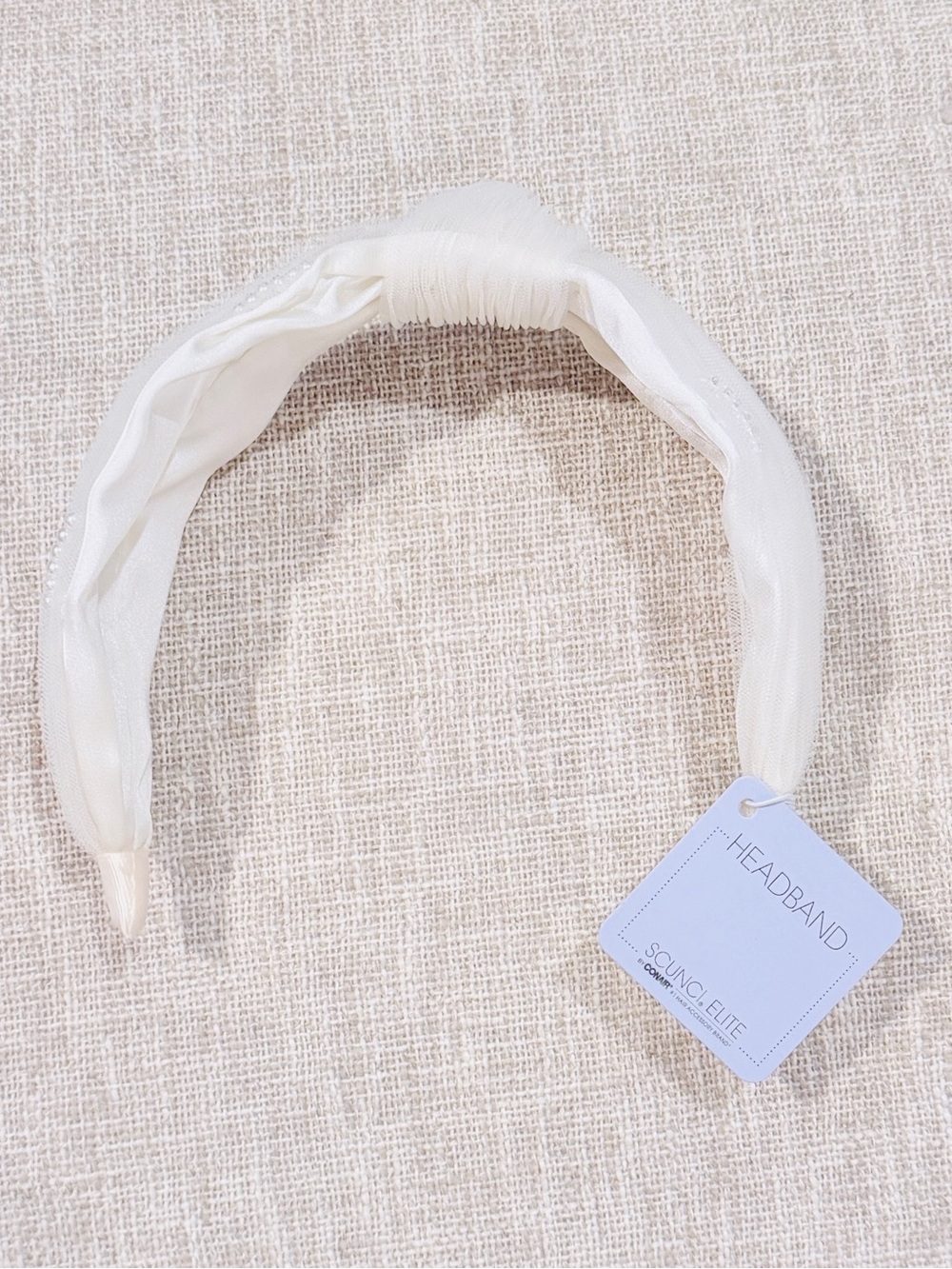 Scunci Elite Cream White Knotted Mesh Hair Headband Wedding Bachelorette